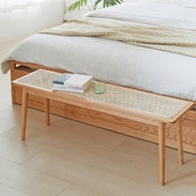 Zaynah Oak Wood & Rattan Ottoman Bench